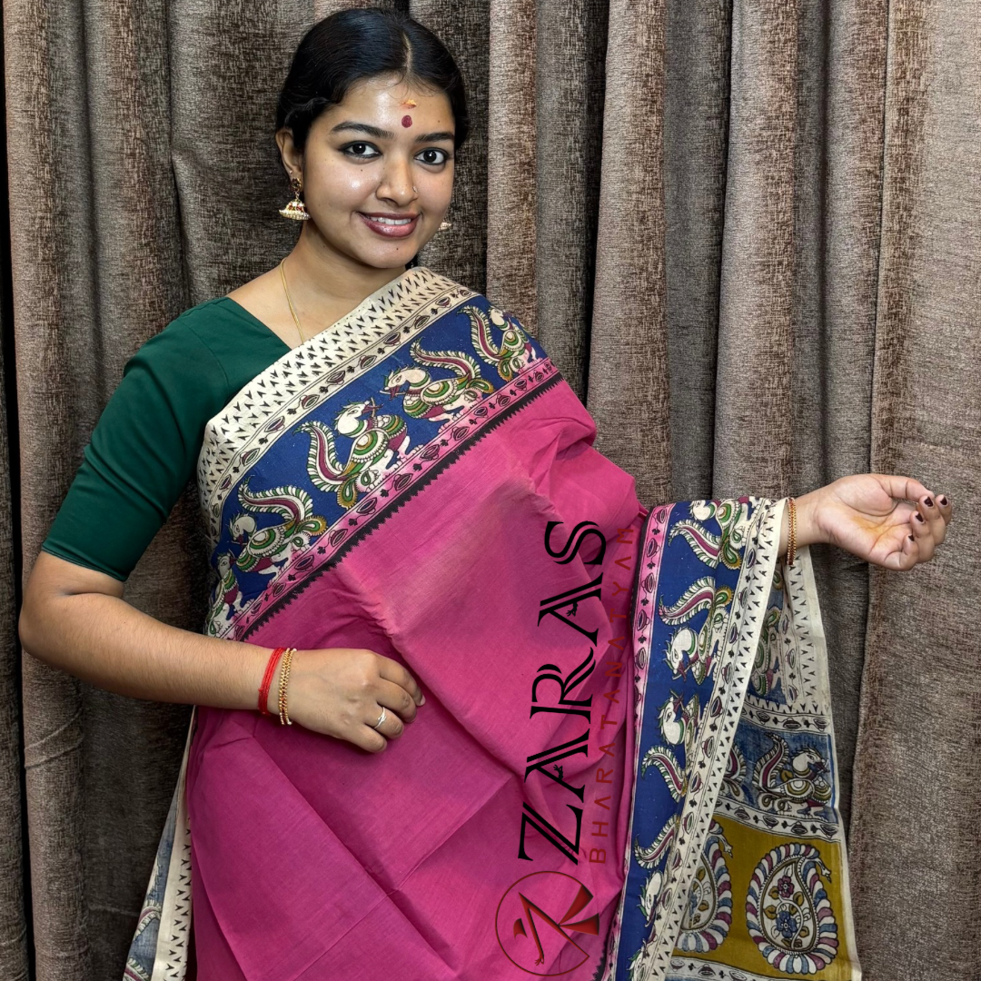 Bharatanatyam Dance Practice Saree - Pink with P Blue Kalamkari Saree image 0