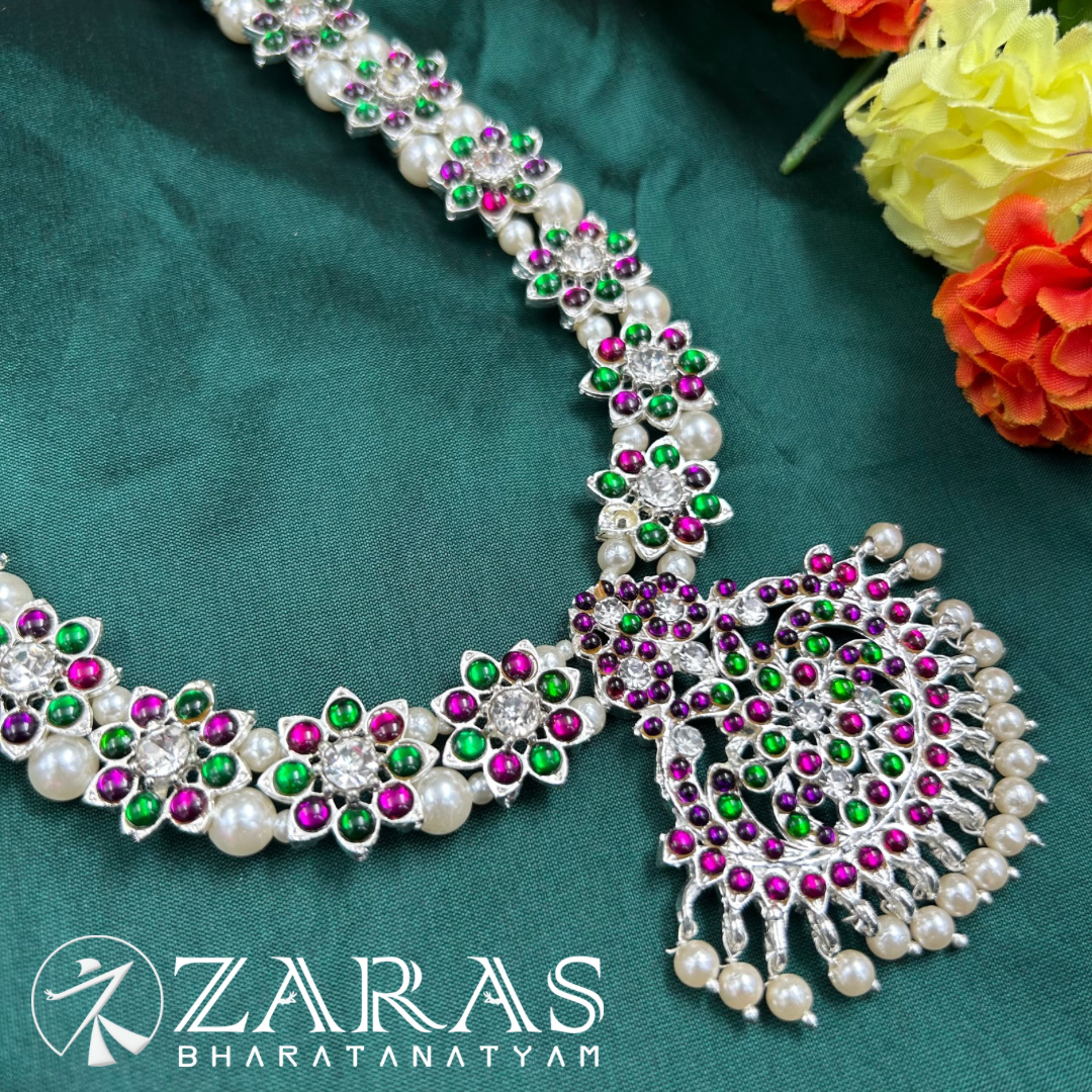 Bharatanatyam Dance Silver Jewellery - Haaram Flower Design PG Kemp CS image 2
