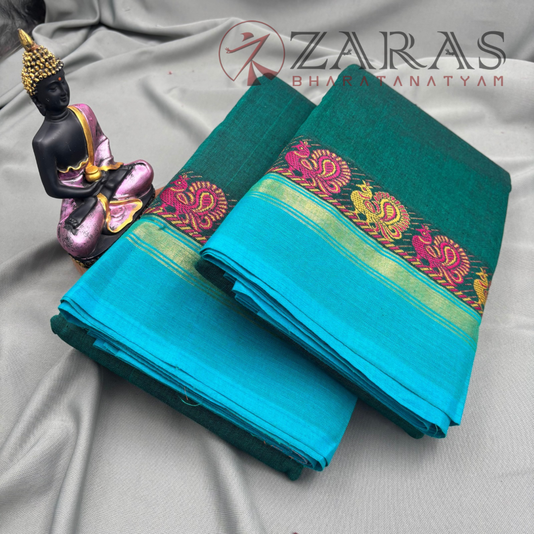Bharatanatyam Dance Practice Saree - Peocock Green Small Peacock Border image 1