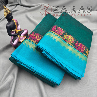Bharatanatyam Dance Practice Saree - Peocock Green Small Peacock Border image 1