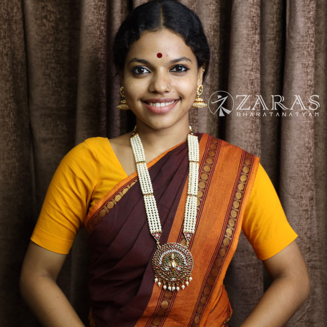 Bharatanatyam Dance Jewellery - 4 Lines Beads with Peacock Haaram / Long Chain image 1