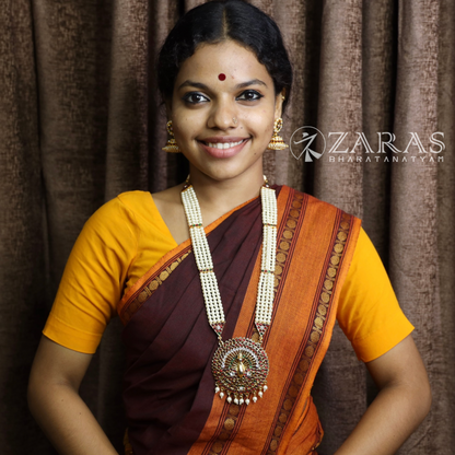 Bharatanatyam Dance Jewellery - 4 Lines Beads with Peacock Haaram / Long Chain image 1