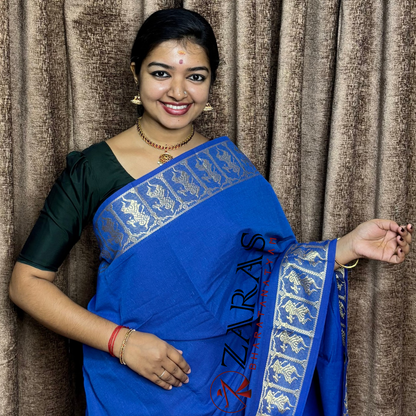 Bharatanatyam Dance Practice Saree -  Blue Silver Doll Border image 0