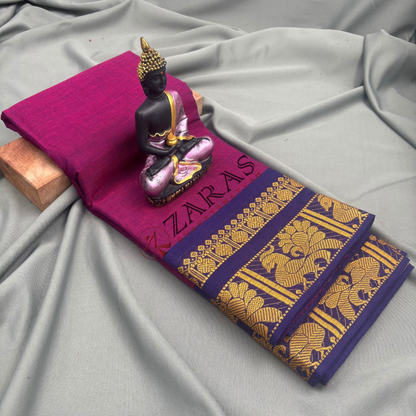Bharatanatyam Dance Practice Saree - Purple with Blue Big Peacock Border image 0