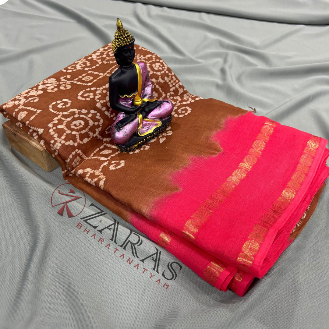 Bharatanatyam Dance Practice Saree - Sandal D with Peach Bandini Saree image 1