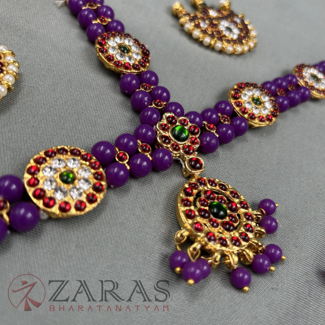 Bharatanatyam Dance Jewellery - Headset Round Purple Balls RG Kemp image 2