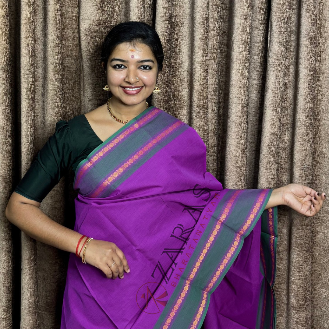 Bharatanatyam Dance Practice Saree - Purple with Green Double Coin Border image 0