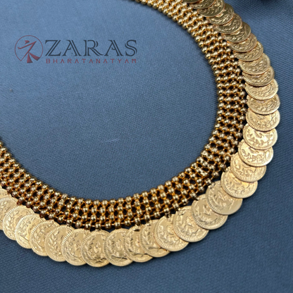 Bharatanatyam Dance Jewellery - Necklace Gold Coin Design KaasU Maala Type image 2
