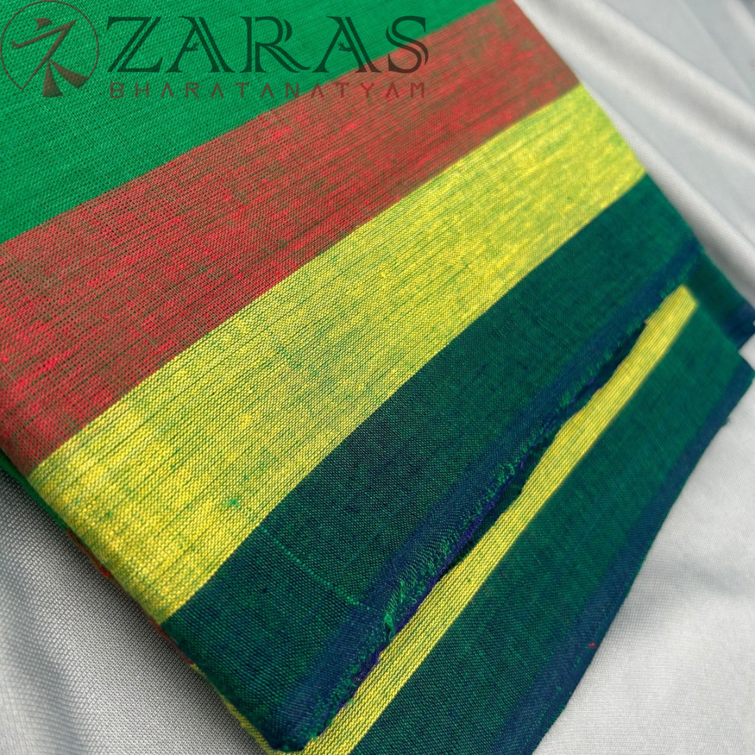 Bharatanatyam Dance Practice Saree - Dark Green Triple Border image 1