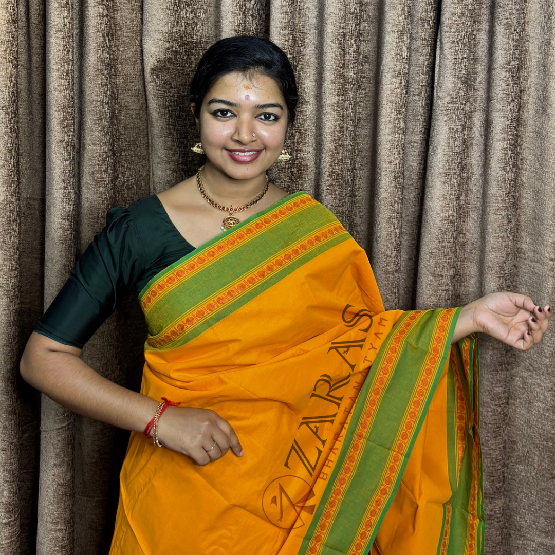Bharatanatyam Dance Practice Saree - Mango Yellow with Green Double Coin Border image 0