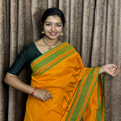 Bharatanatyam Dance Practice Saree - Mango Yellow with Green Double Coin Border image 0