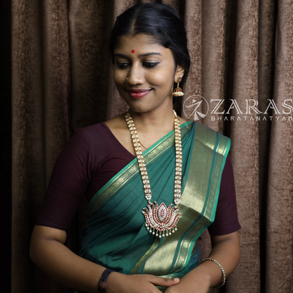 Bharatanatyam Dance Jewellery - Lotus with Leaf CS RG Kemp Haaram / Long Chain image 1