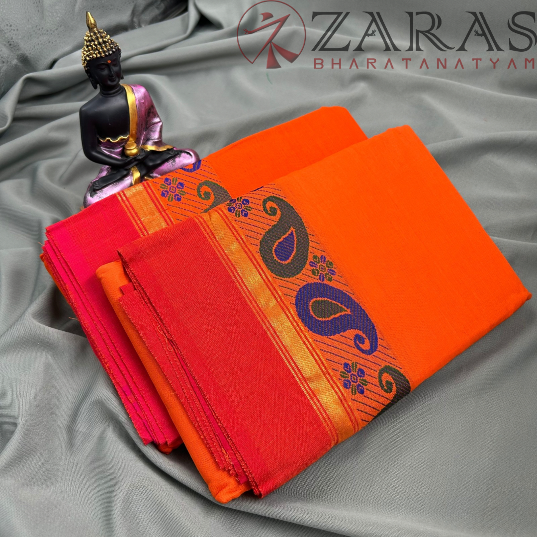 Bharatanatyam Dance Practice Saree - Orange RD Manga Border image 2