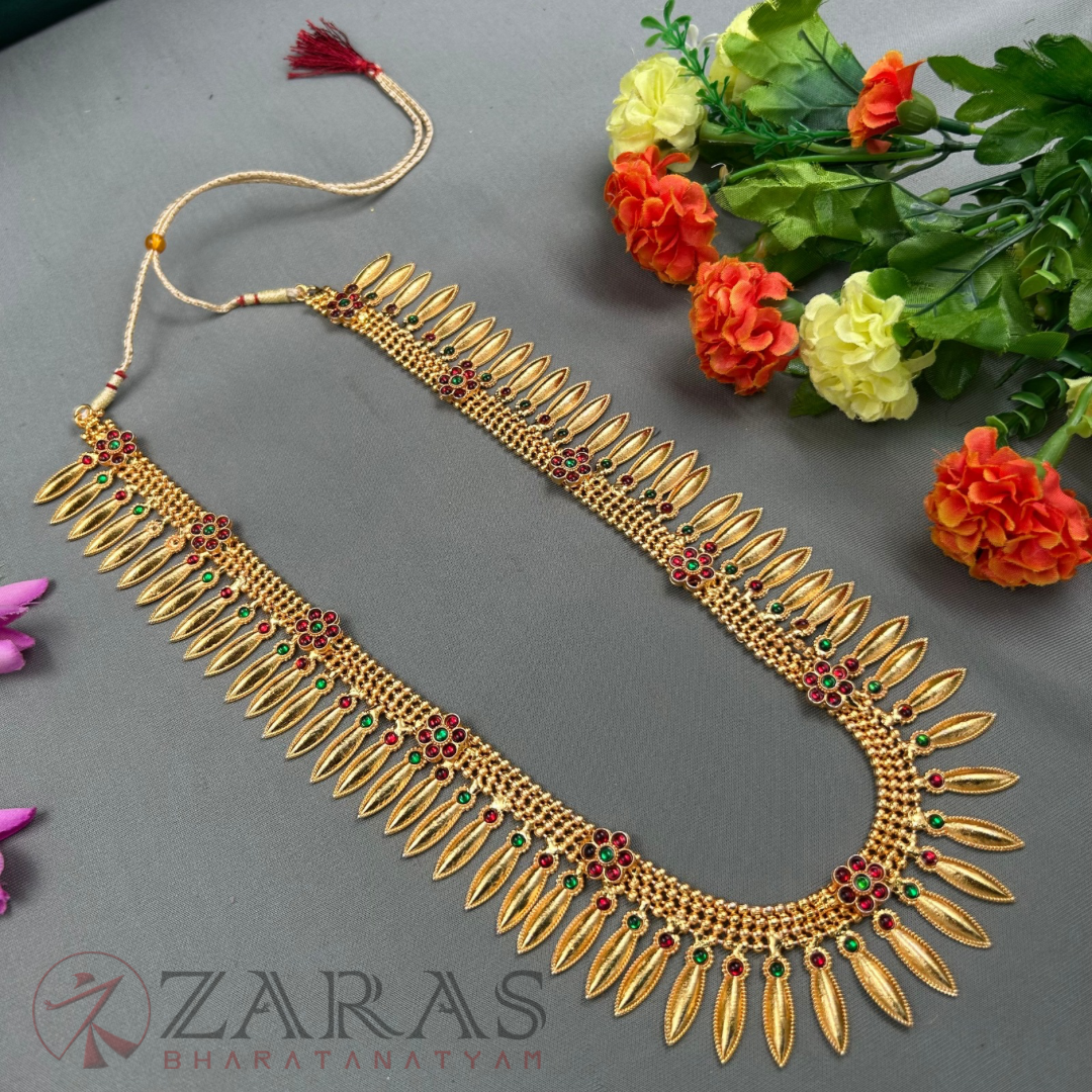 Bharatanatyam Dance Jewellery Haaram - Gold Flower RG Kemp Maalai / Long image 1
