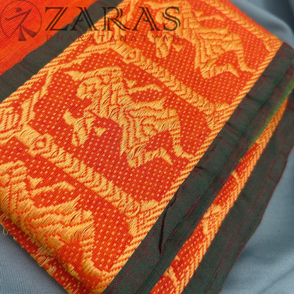 Bharatanatyam Dance Practice Saree - Dark Orange Green Doll Border image 1