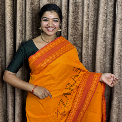 Bharatanatyam Dance Practice Saree - M Yellow with Red Double Flower Border image 0