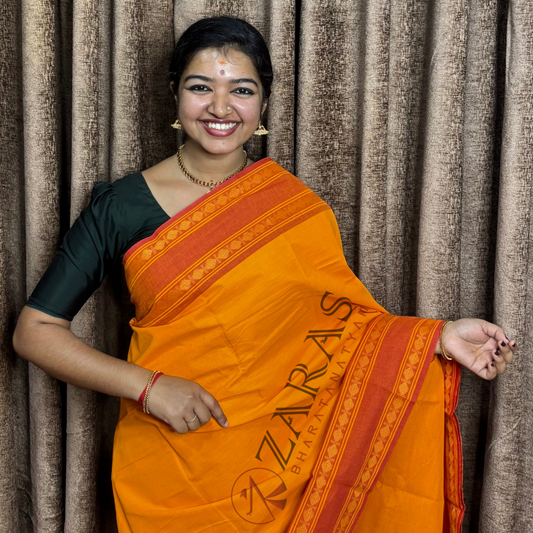 Bharatanatyam Dance Practice Saree - M Yellow with Red Double Flower Border image 0