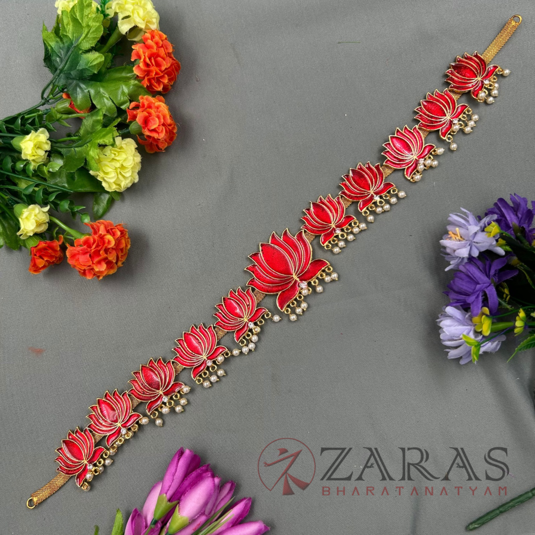 Bharatanatyam Dance Jewellery - Lotus Red Enamel Hip Belt RG Kemp CS (Ottiyanam) image 0