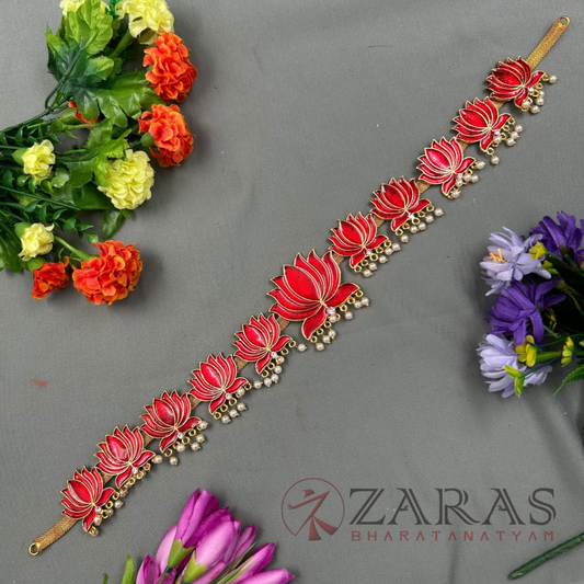 Bharatanatyam Dance Jewellery - Lotus Red Enamel Hip Belt RG Kemp CS (Ottiyanam) image 0