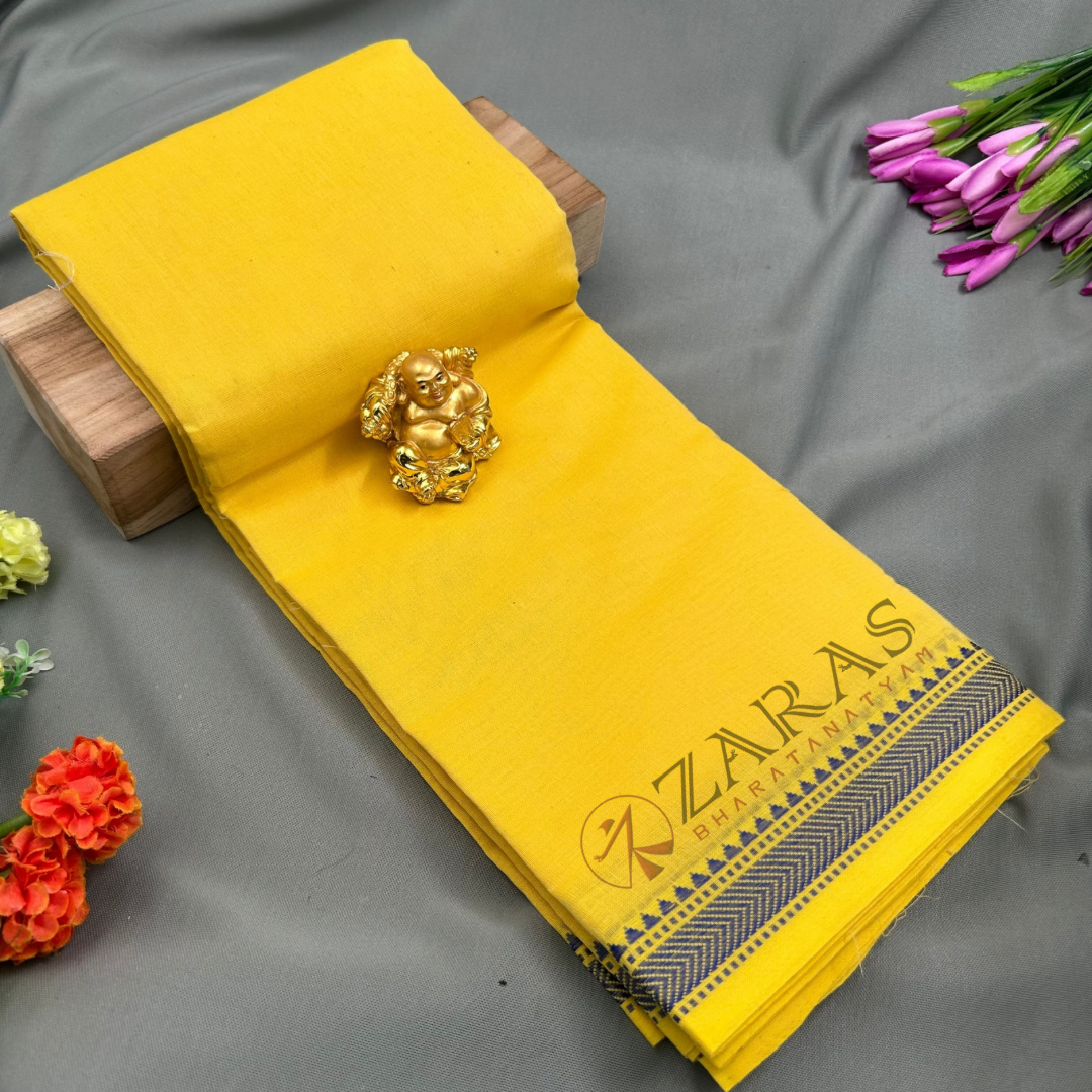 Bharatanatyam Dance Practice Saree - L yellow with Blue S Temple Border (6mtr) image 0