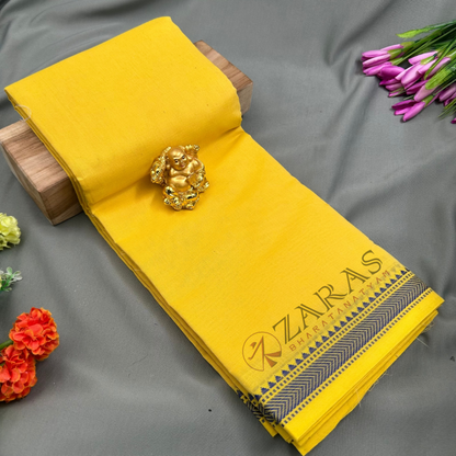 Bharatanatyam Dance Practice Saree - L yellow with Blue S Temple Border (6mtr) image 0