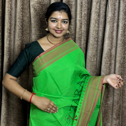 Bharatanatyam Dance Practice Saree - Green With Red Plain Border image 0