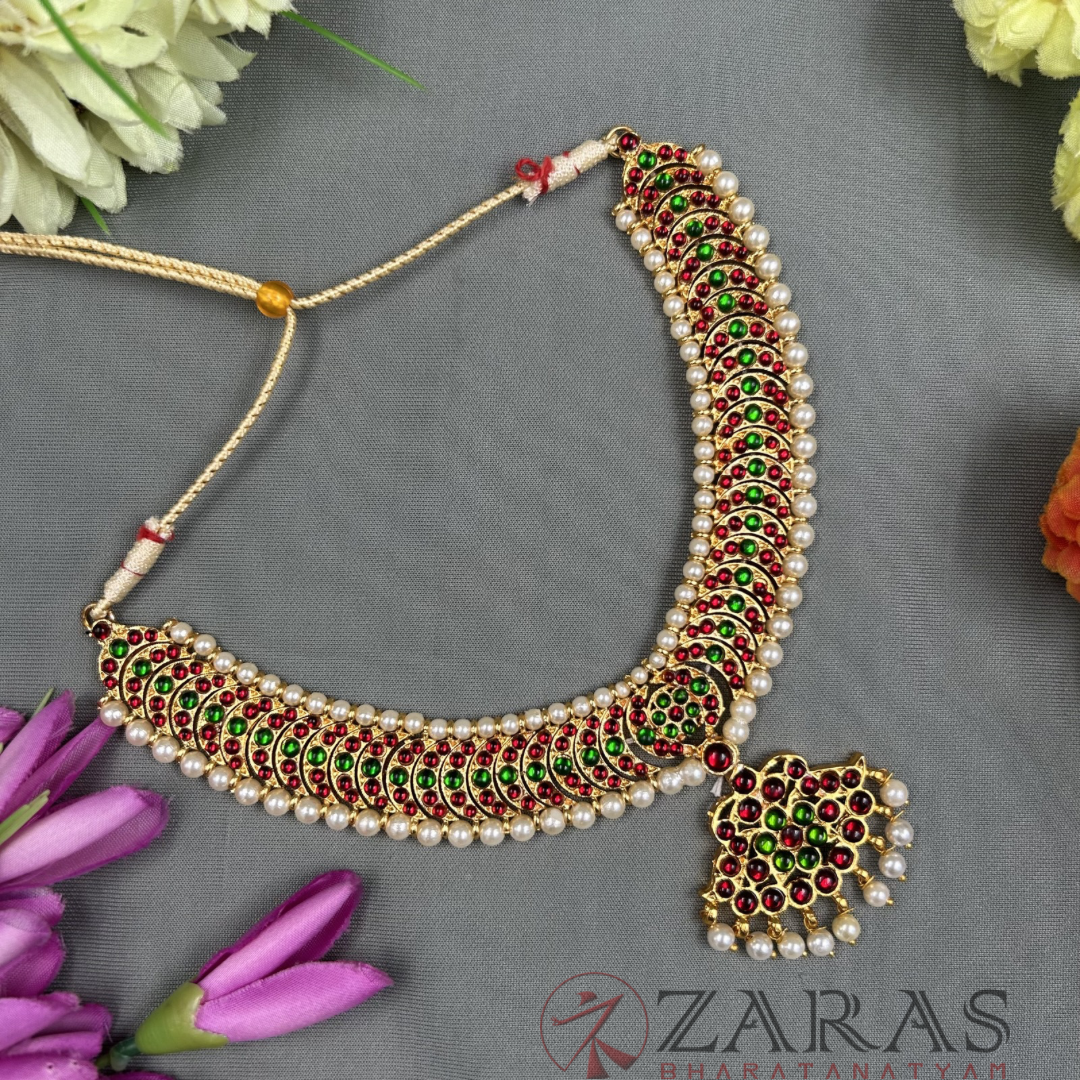 Bharatanatyam Dance Jewellery Necklace - S Flower Leaf RG Kemp CS Beads image 0