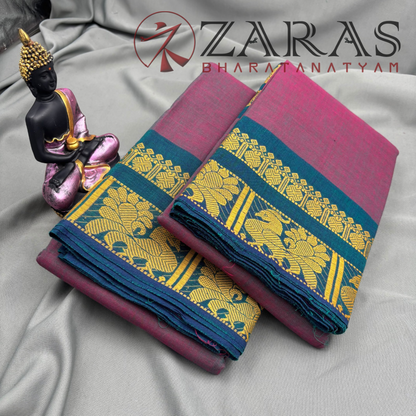 Bharatanatyam Dance Practice Saree - Lavender with Blue Big Peacock Border image 1