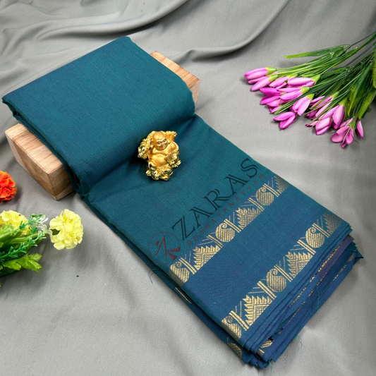 Bharatanatyam Dance Practice Saree - Peacock Green with Gold Manga and Temple Border image 0