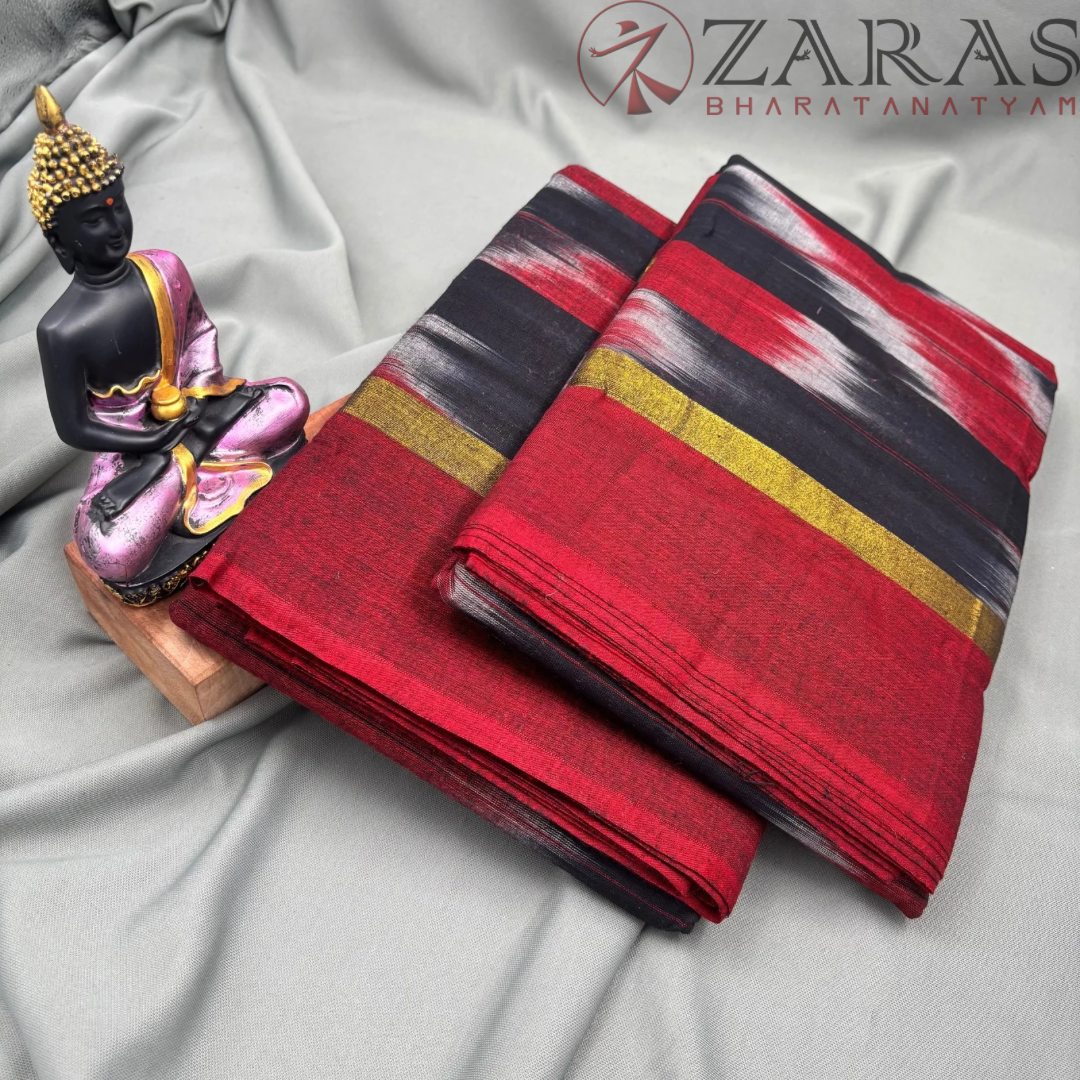 Bharatanatyam Dance Practice Saree - Black Red Mixed Ikkat Saree image 2