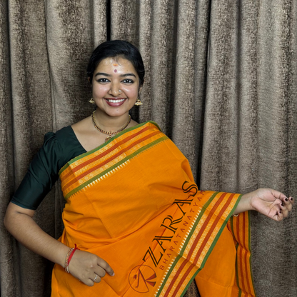 Bharatanatyam Dance Practice Saree - M Yellow with Green Double Coin Border image 0