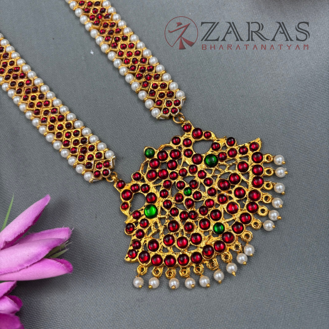 Bharatanatyam Dance Jewellery - V Padak Full Red Kemp Beads image 2