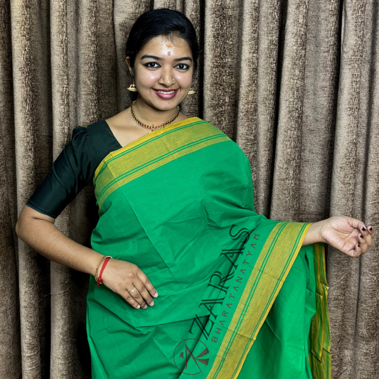 Bharatanatyam Dance Practice Saree - Green Yellow Plain Border image 0