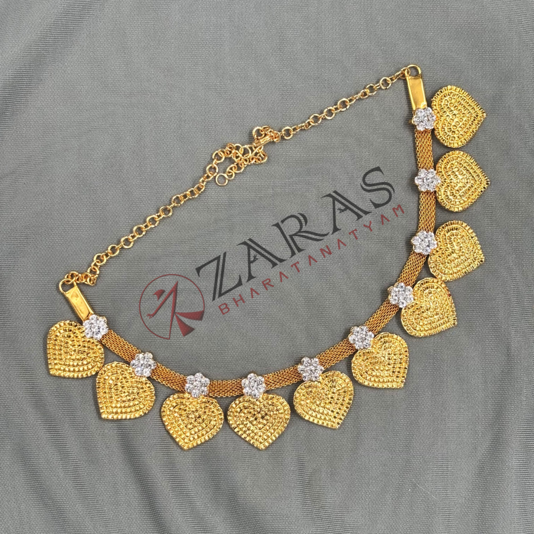 Bharatanatyam Dance Jewellery - Necklace Heart Design Full Gold SA image 2