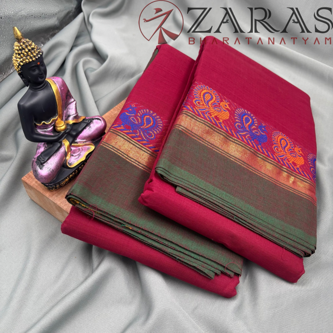 Bharatanatyam Dance Practice Saree - Maroon Green Small Peacock Border image 2