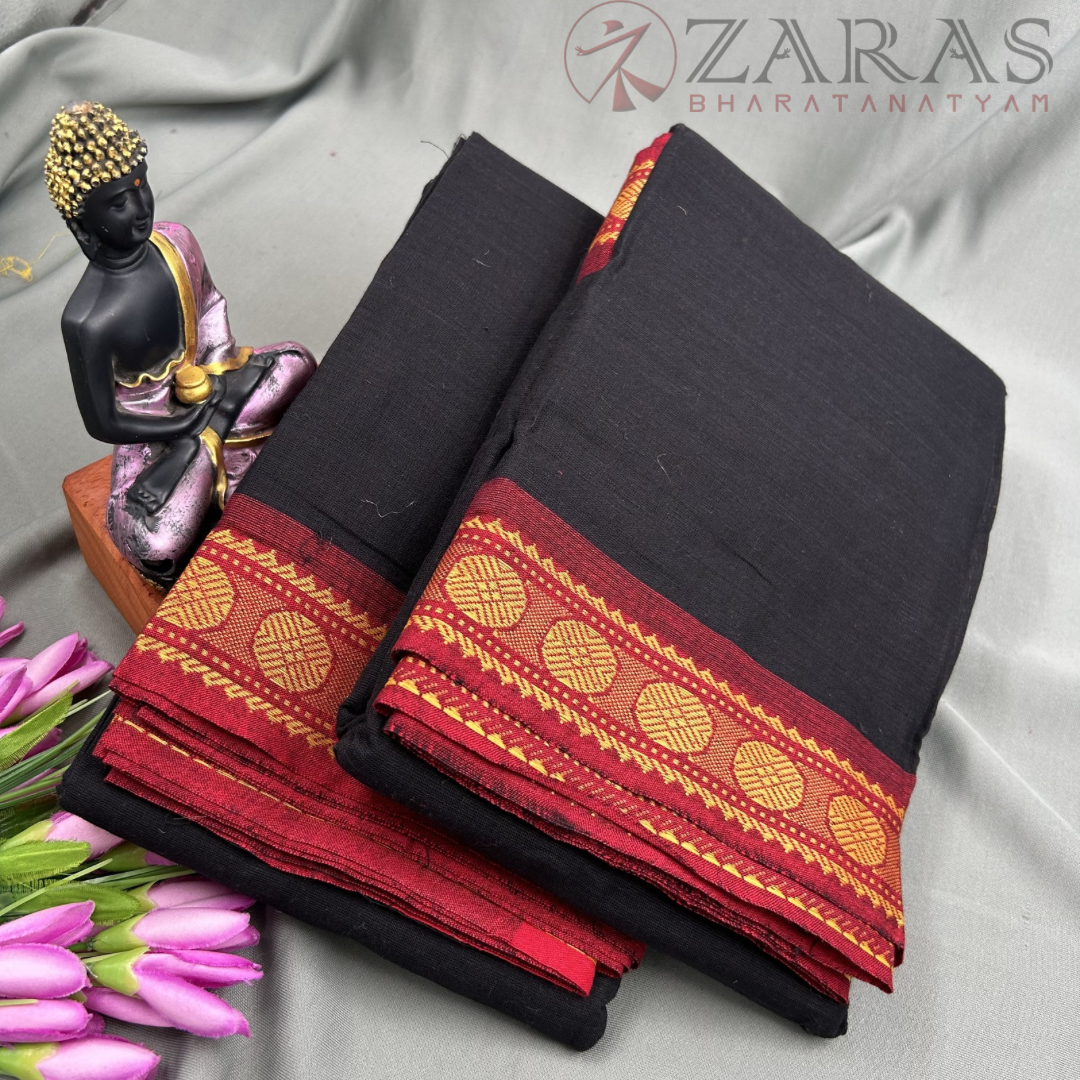 Bharatanatyam Dance Practice Saree - Black with Red Coin Border image 1