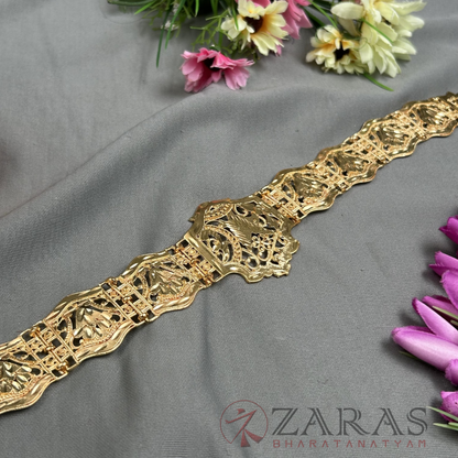 Bharatanatyam Dance Jewellery - Flower Gold Hip Belt (Ottiyanam) image 1