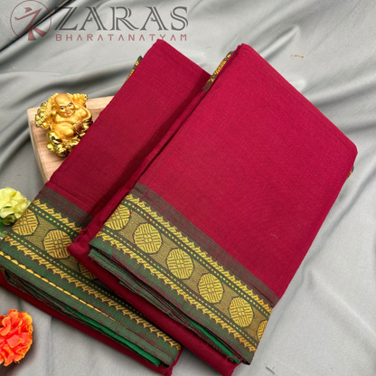 Bharatanatyam Dance Practice Saree - Maroon with Green Coin Border image 1