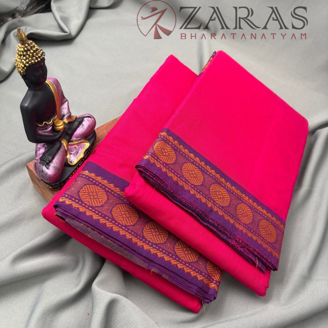 Bharatanatyam Dance Practice Saree - Pink with purple Single Coin Border image 1