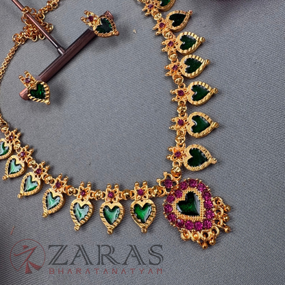 Bharatanatyam Dance Jewellery Necklace - V Enamal with Kammal image 1