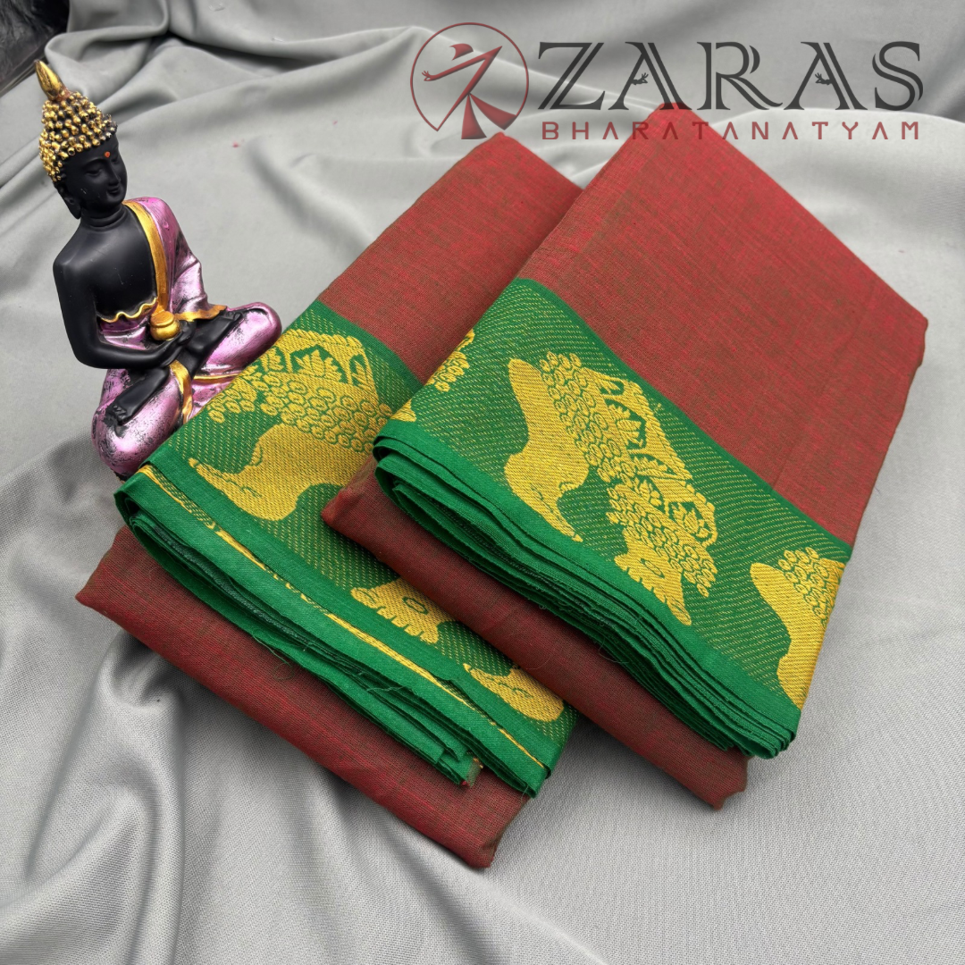 Bharatanatyam Dance Practice Saree - Brown Shade with Green Salangai Border image 1
