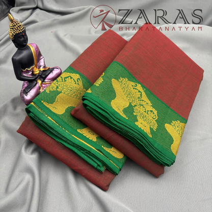 Bharatanatyam Dance Practice Saree - Brown Shade with Green Salangai Border image 1