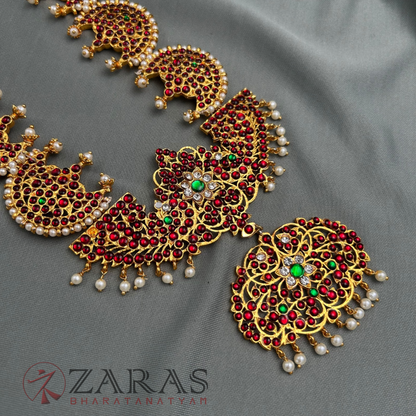 Bharatanatyam Dance Jewellery - 5 Step Moon with peacock RG Kemp Haaram image 3