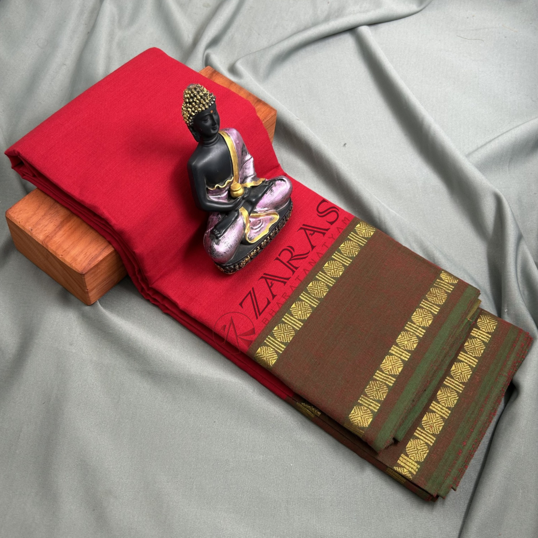 Bharatanatyam Dance Practice Saree - Red with Green Coin Border image 0