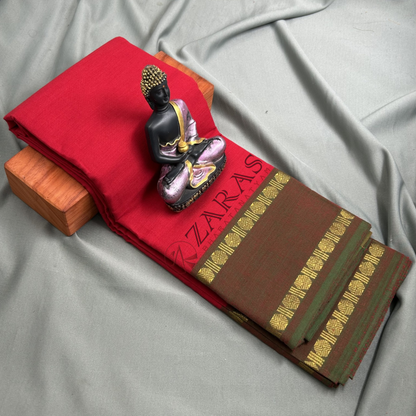 Bharatanatyam Dance Practice Saree - Red with Green Coin Border image 0