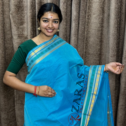 Bharatanatyam Dance Practice Saree - B Blue YG Single Coin Border image 0