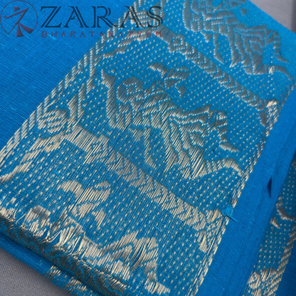 Bharatanatyam Dance Practice Saree - Light Blue Gold Doll Border image 1