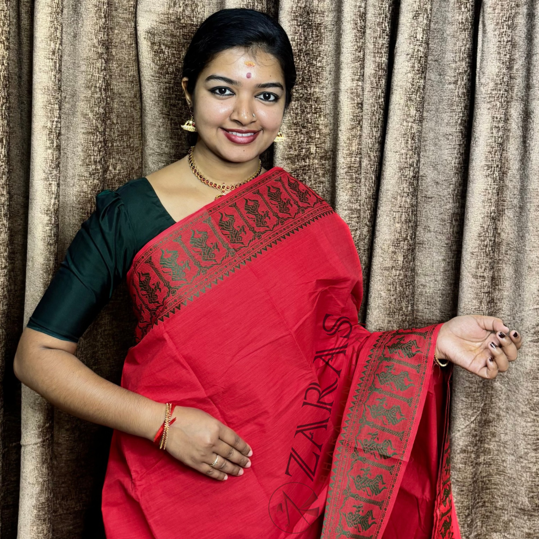 Bharatanatyam Dance Practice Saree - Red Dark Green Doll Border image 0