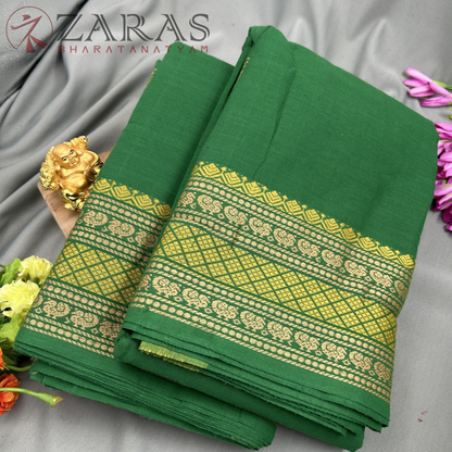 Bharatanatyam Dance Practice Saree - Green with Gold S Peacock Border image 1