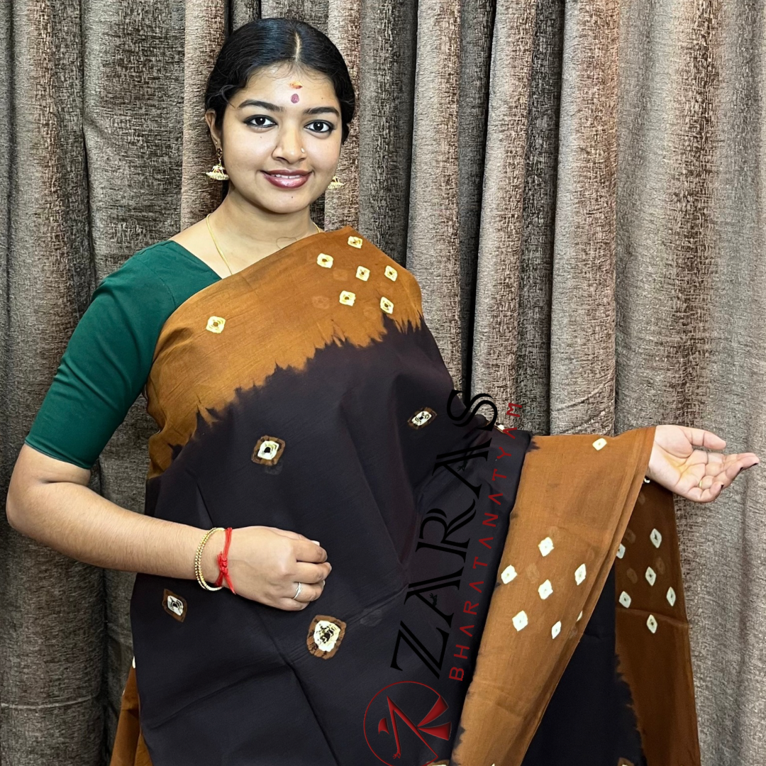 Bharatanatyam Dance Practice Saree - Black with Brown Bandhini Saree image 0